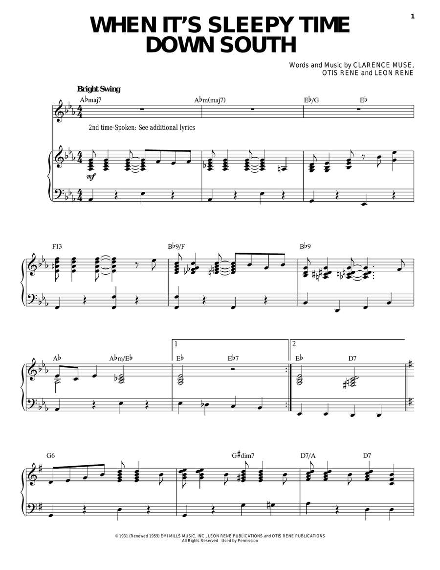 When It's Sleepy Time Down South Piano, Vocal scores gallery preview page 1