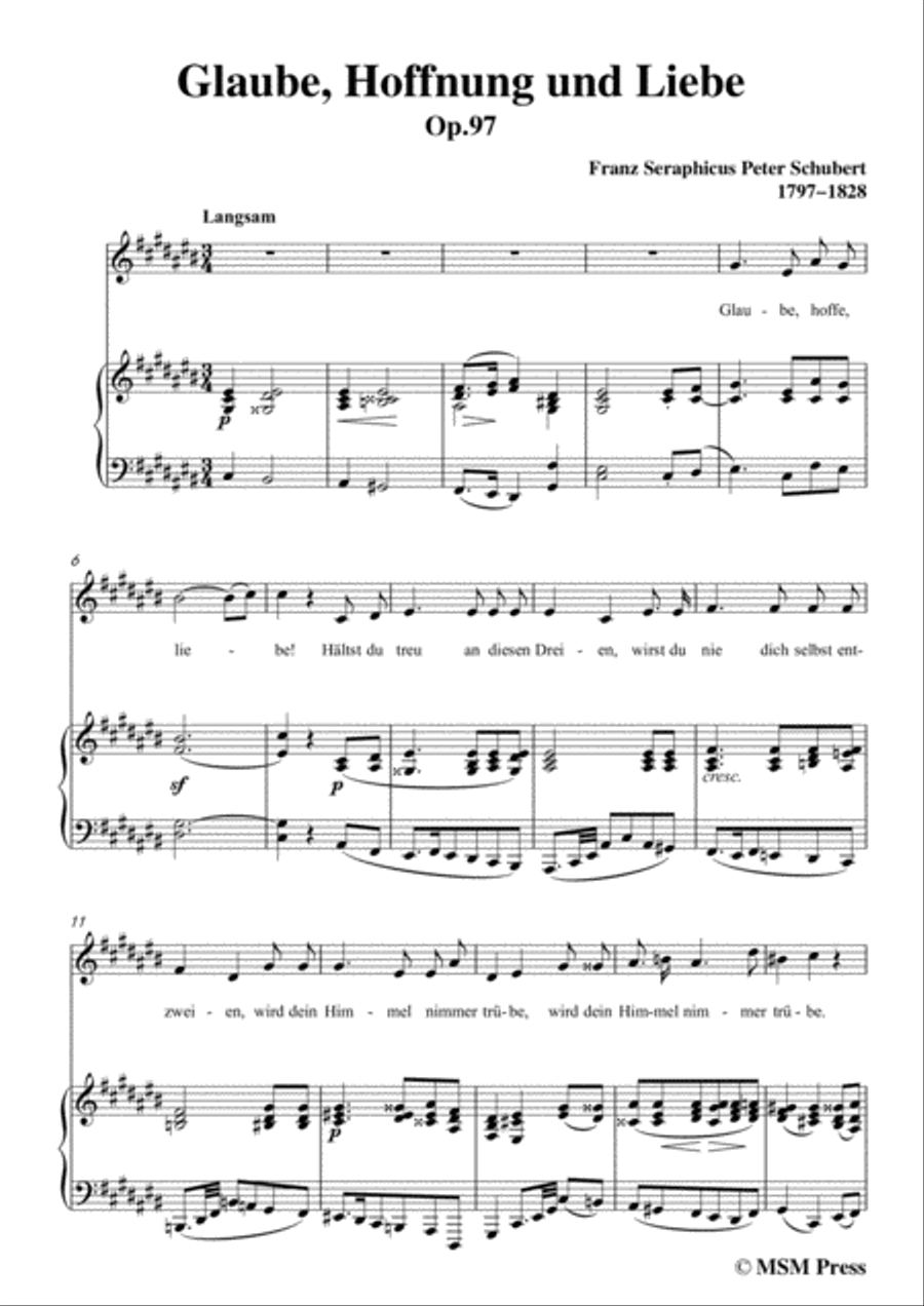 Schubert-Glaube,Hoffnung und Liebe,Op.97,in C sharp Major,for Voice&Piano Voice scores gallery preview page 3