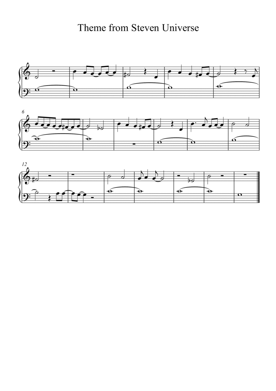 Steven Universe Main Title Piano scores gallery preview page 1