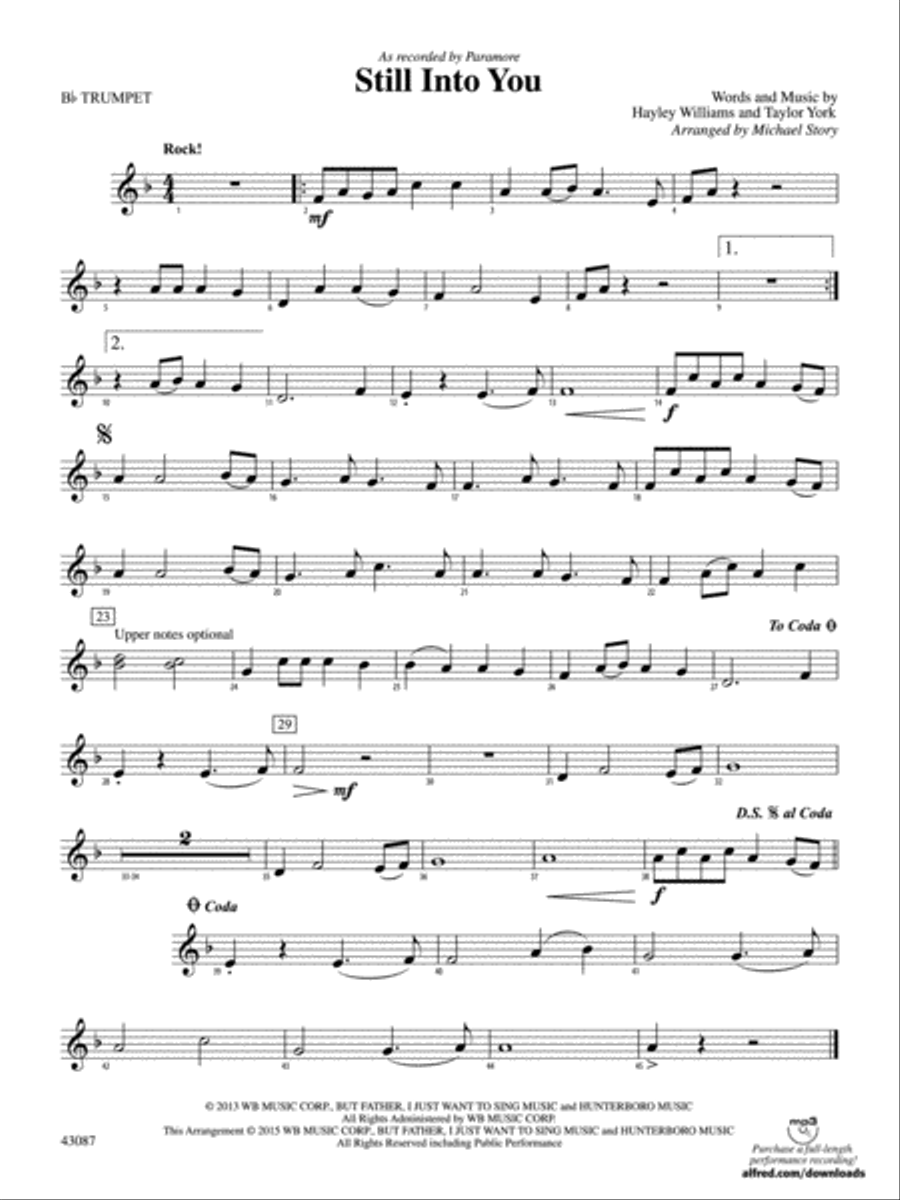 Still Into You: 1st B-flat Trumpet Concert Band scores gallery preview page 1
