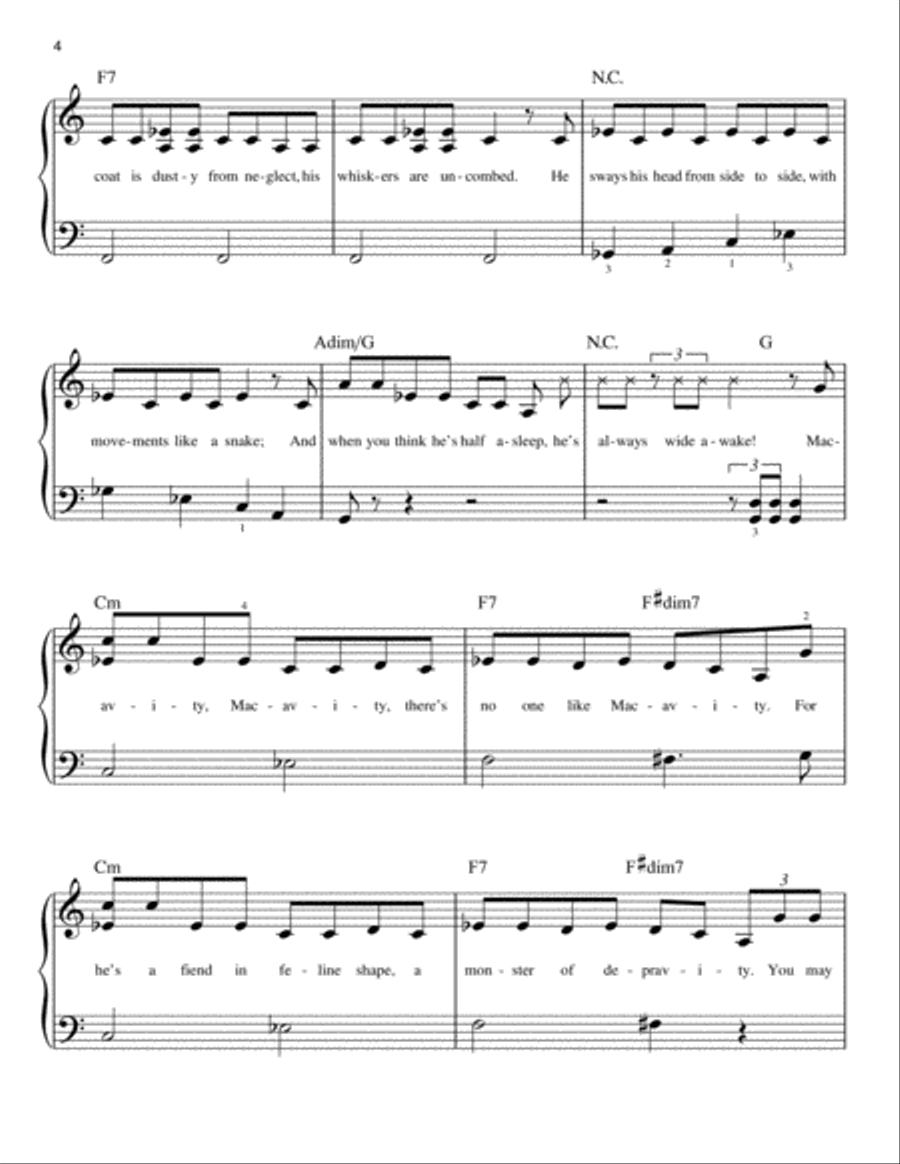 Macavity: The Mystery Cat (from Cats) Easy Piano scores gallery preview page 4