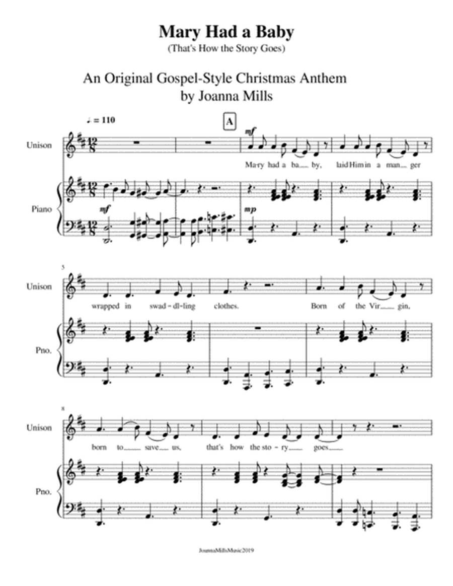 Mary Had a Baby (That's How the Story Goes) - An Original Gospel Christmas Anthem for Unison Choir image number null