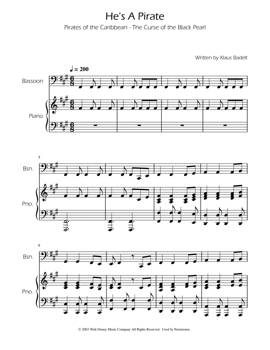 He's A Pirate Bassoon scores gallery preview page 1