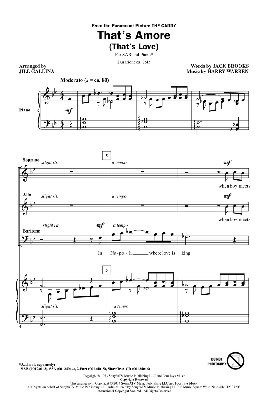 That's Amore (That's Love) (arr. Jill Gallina) 3-Part scores gallery preview page 1