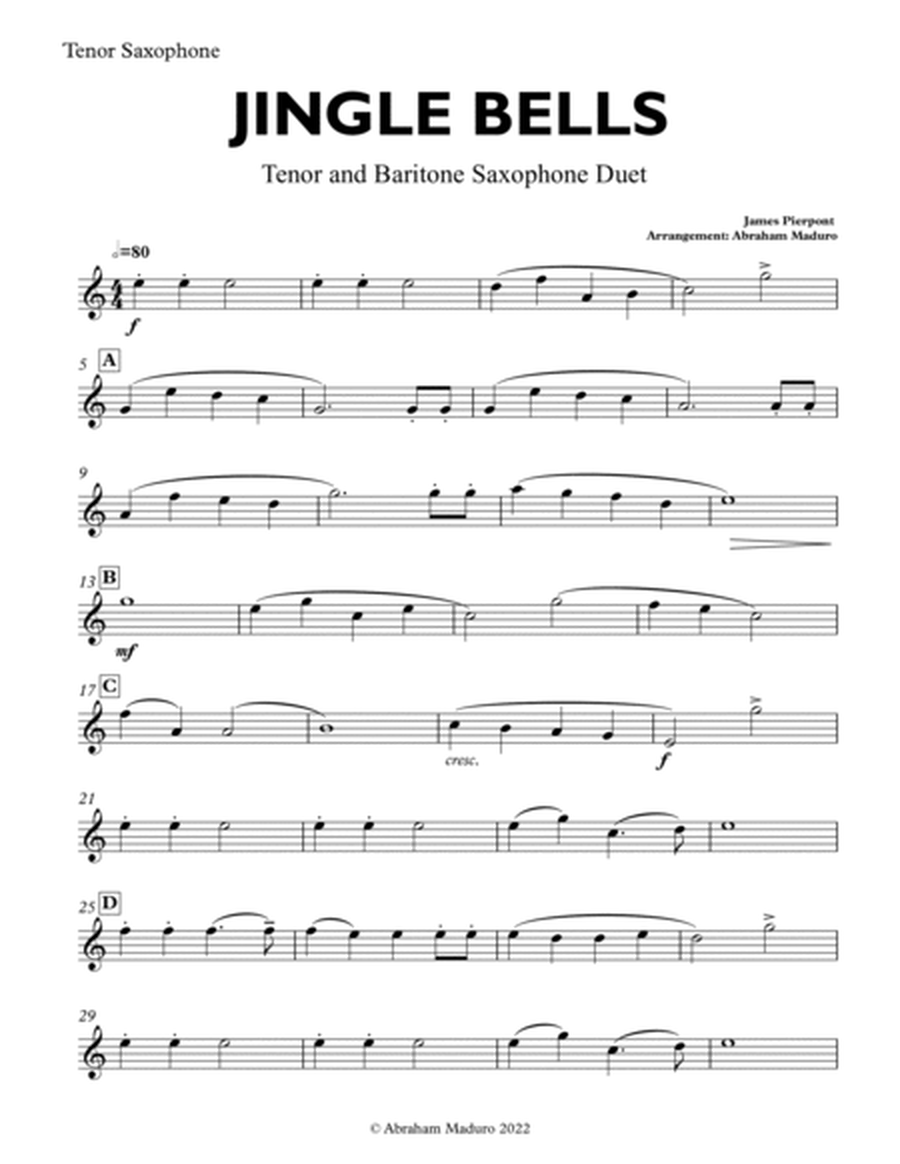 Jingle Bells Tenor and Baritone Saxophone Duet image number null