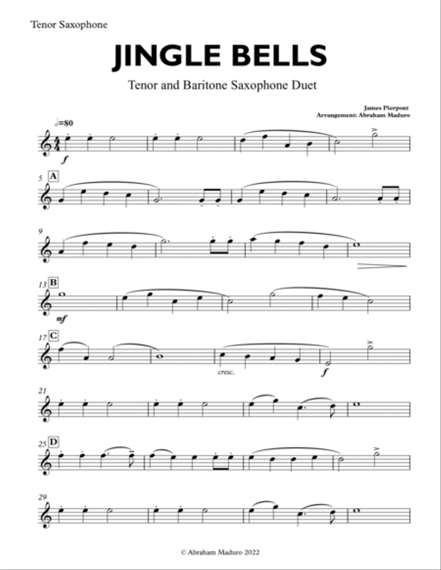 Jingle Bells Tenor and Baritone Saxophone Duet Woodwind Duet scores gallery preview page 4