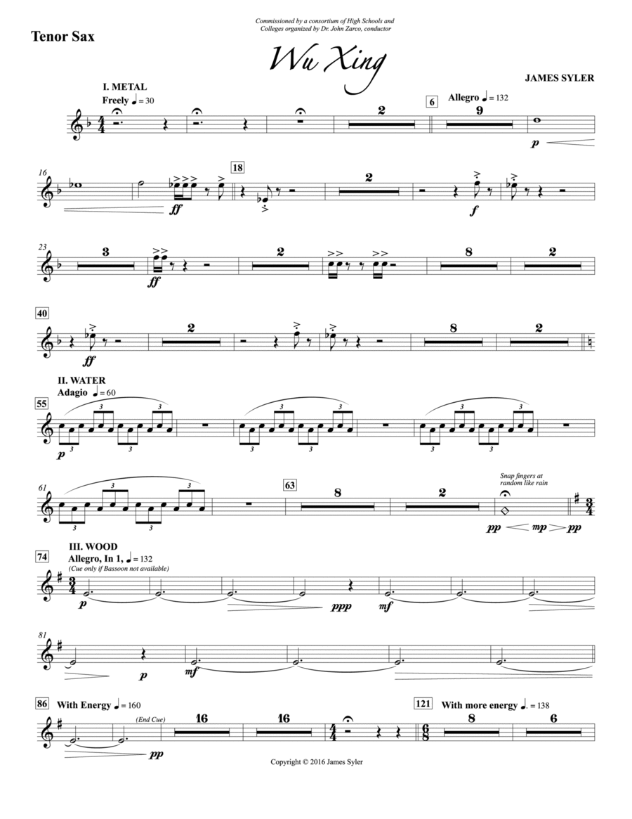 Wu Xing: B-flat Tenor Saxophone Concert Band scores gallery preview page 1