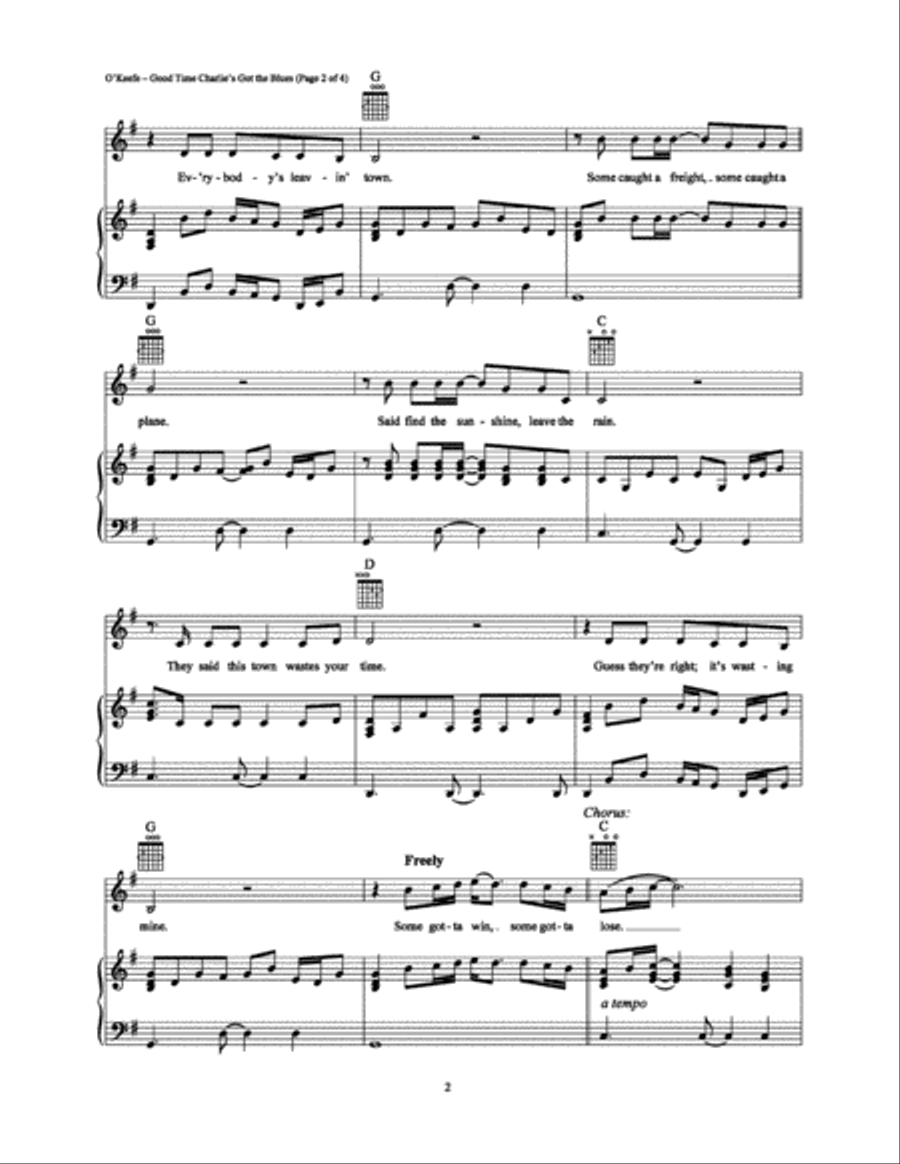 Good Time Charlie's Got the Blues Piano, Vocal, Guitar scores gallery preview page 2