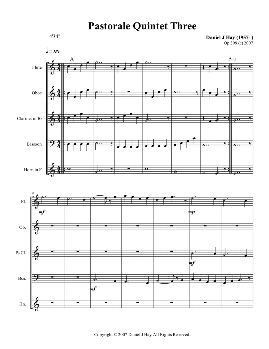 Pastorale Quintet Three (Opus 399) - Score Only image number null