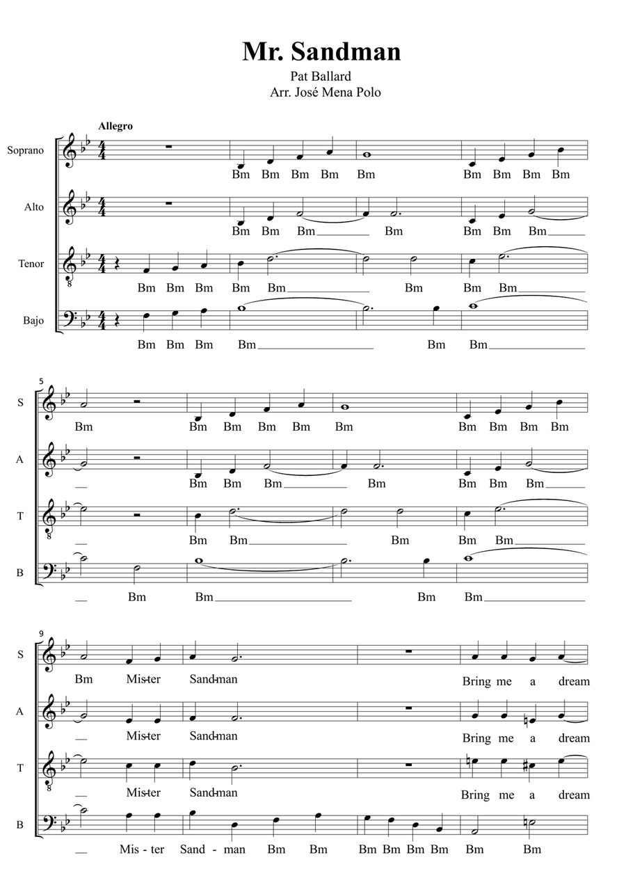 Mister Sandman 4-Part scores gallery preview page 1