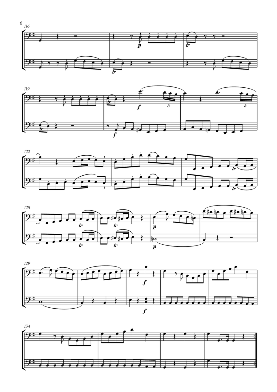 W. A. Mozart - Eine Kleine Nachtmusik (for Cello and Trombone) Trombone Duet scores gallery preview page 6