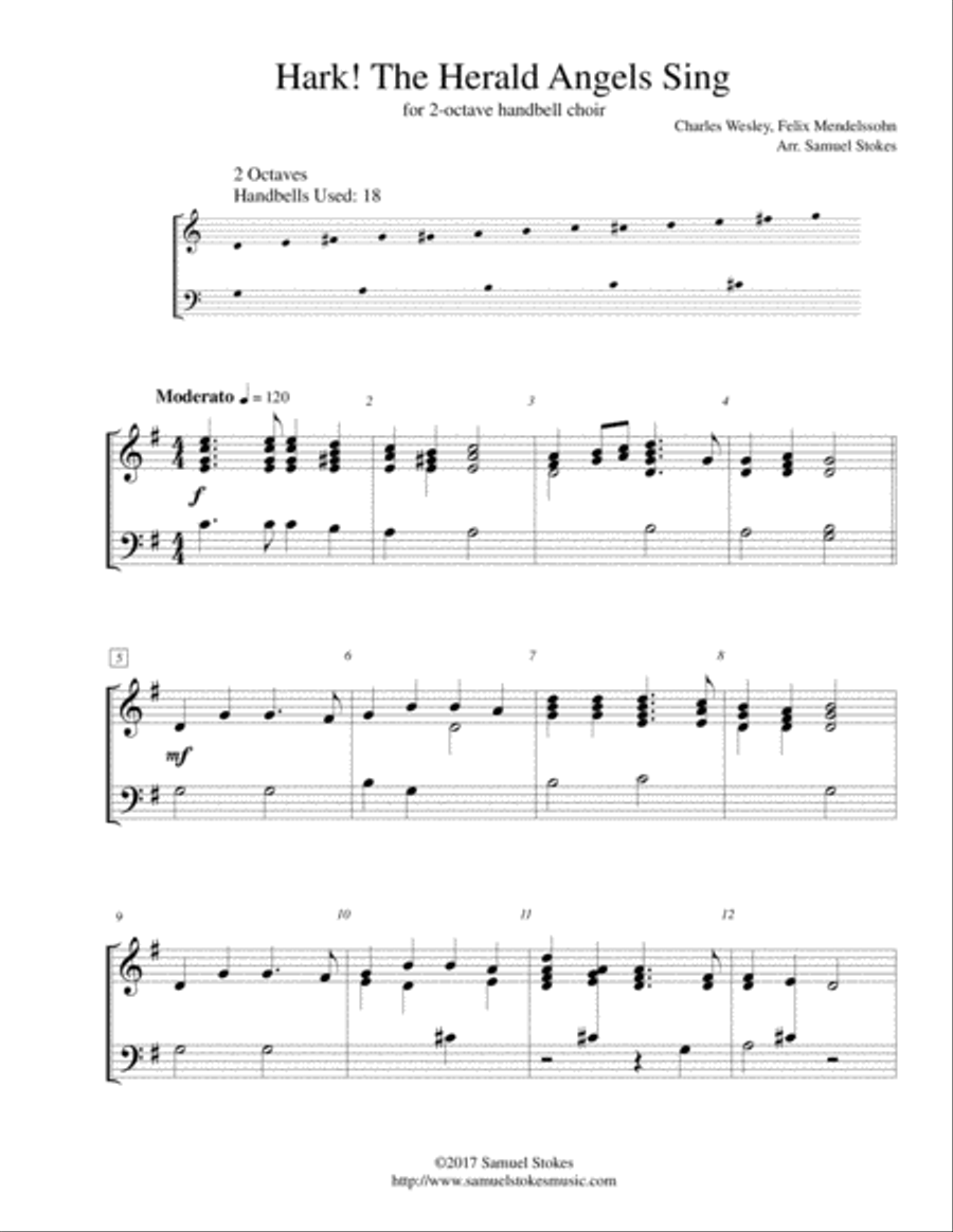 Hark! The Herald Angels Sing - for 2-octave handbell choir 2-Octaves scores gallery preview page 1