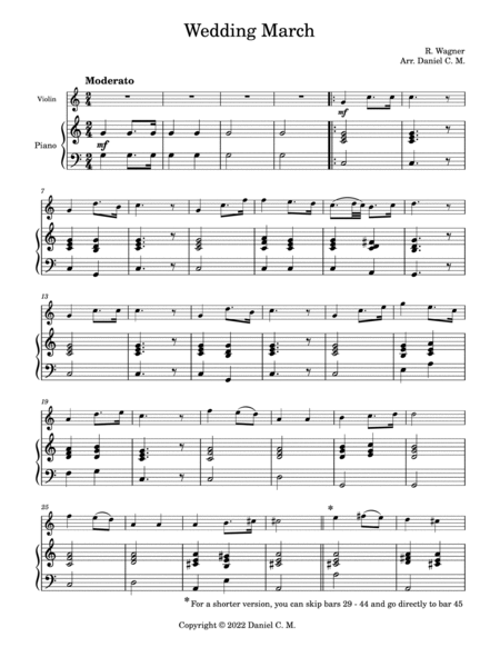 Wedding March by Wagner for violin and piano (easy) image number null