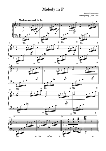 Melody in F - Rubinstein - Broken Chord Piano Solo Arrangement (Intermediate) image number null