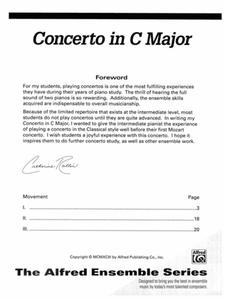 Book cover for Concerto in C Major: In Three Movements for Solo Piano with Piano Accompaniment - Piano Duo (2 Pianos, 4 Hands)
