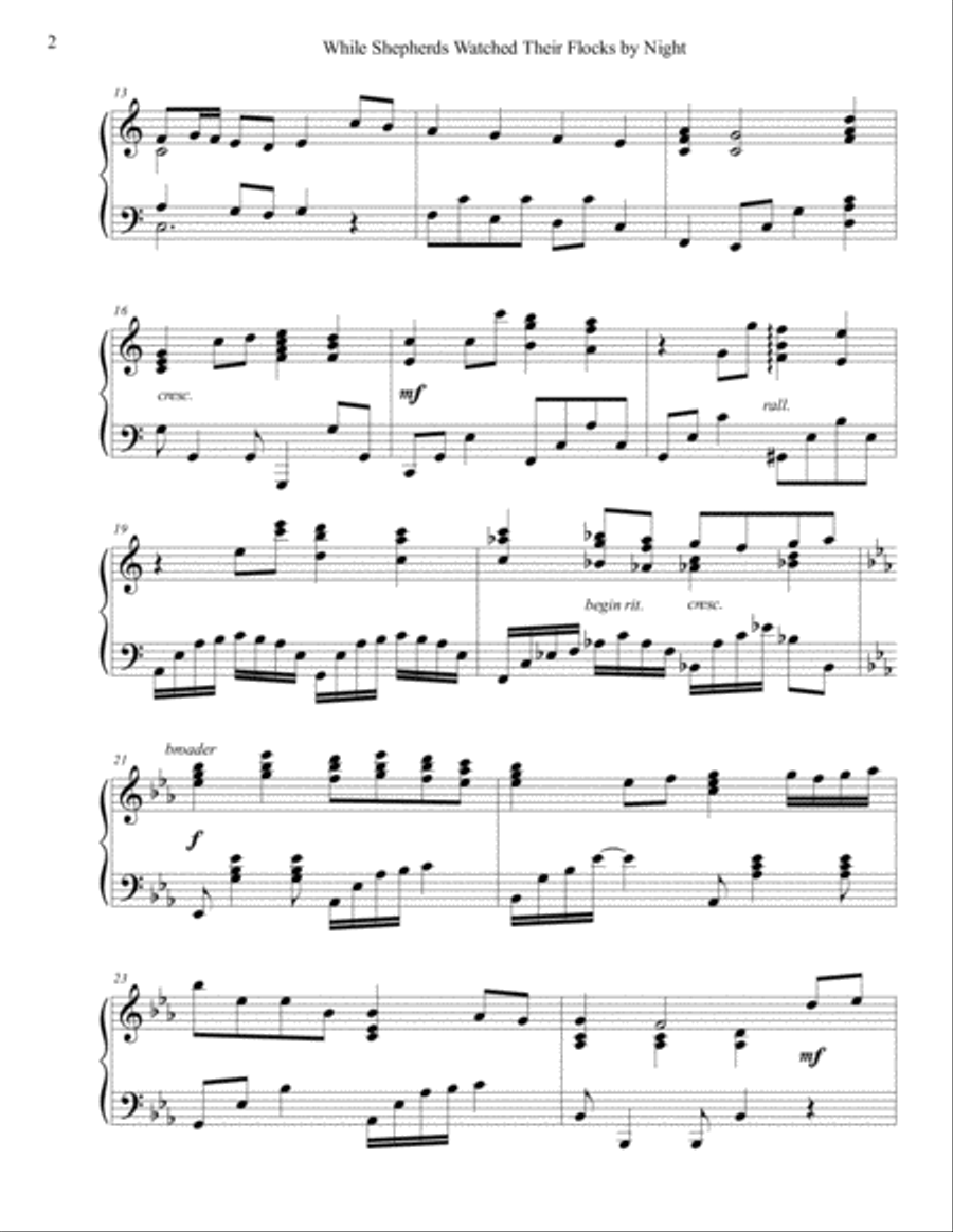 While Shepherds Watched Their Flocks by Night Piano Solo scores gallery preview page 2