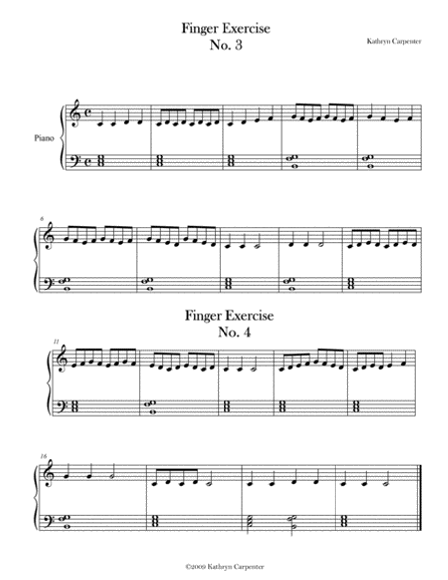 Finger Exercise No. 3 & 4 (Key of C) Piano Method scores gallery preview page 1