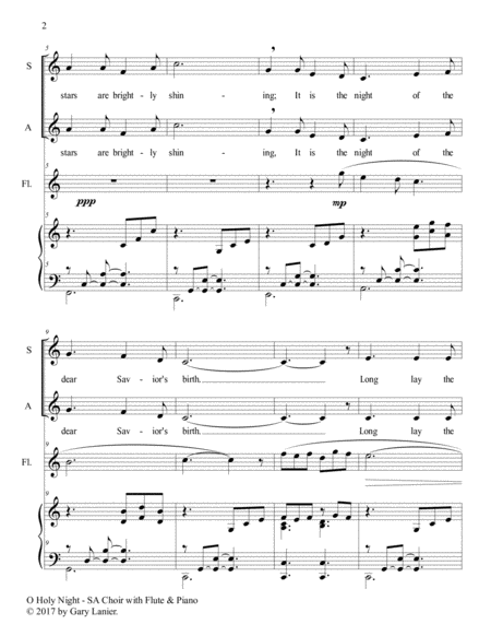 O HOLY NIGHT (SA Choir with Flute & Piano - Score & Parts included) image number null