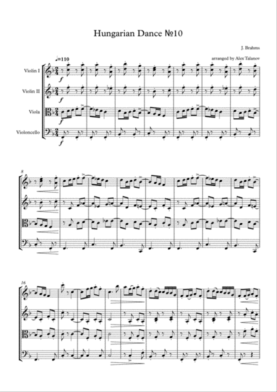 Hungarian Dance №10 Hungarian Dance №10 String Quartet scores gallery preview page 2