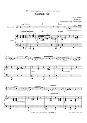 Book cover for Czardas No. 1 - Monti - Trumpet and Piano