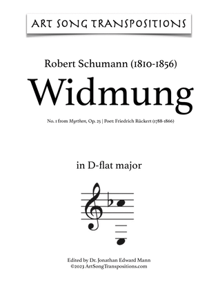 SCHUMANN: Widmung, Op. 25 no. 1 (transposed D-flat major)