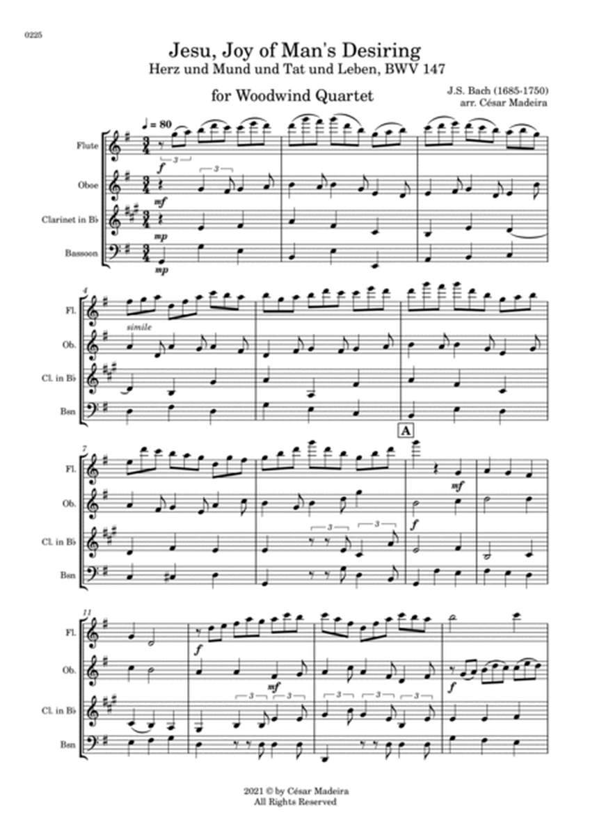 Jesu, Joy of Man's Desiring - Woodwind Quartet (Full Score) - Score Only image number null