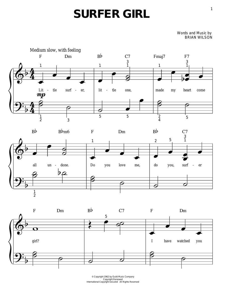 Surfer Girl Easy Piano scores gallery preview page 1