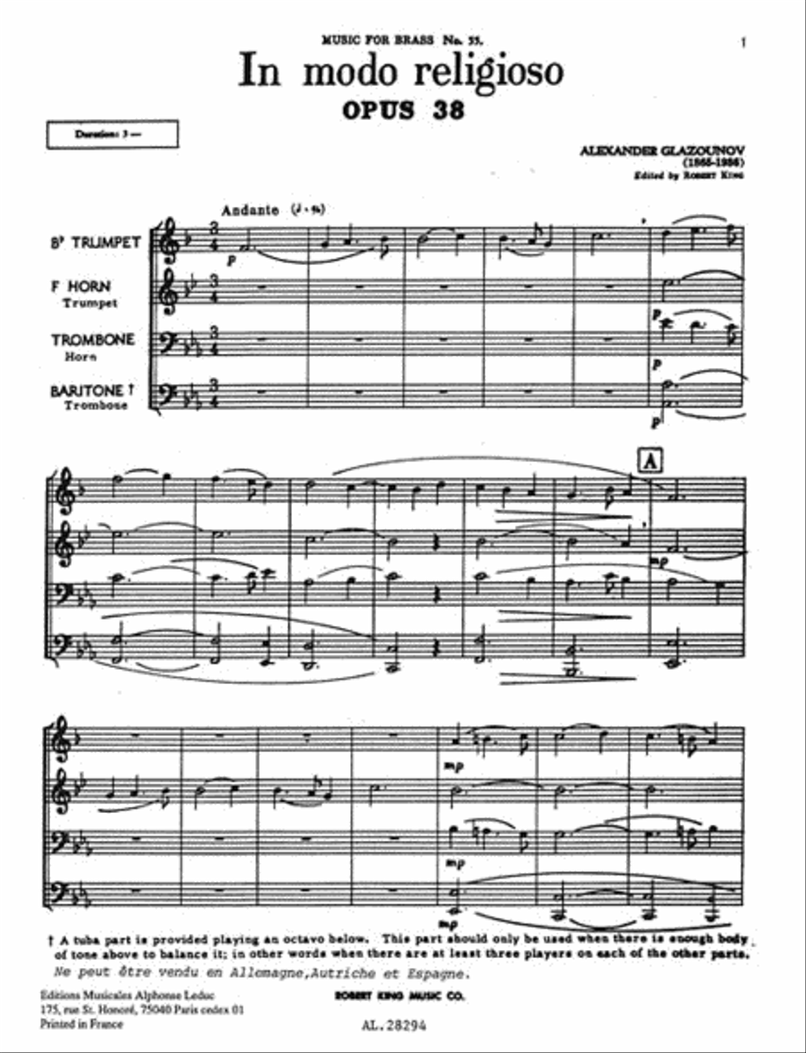In Modo Religoso Op.38 (quartet-brass) School and Community scores gallery preview page 3