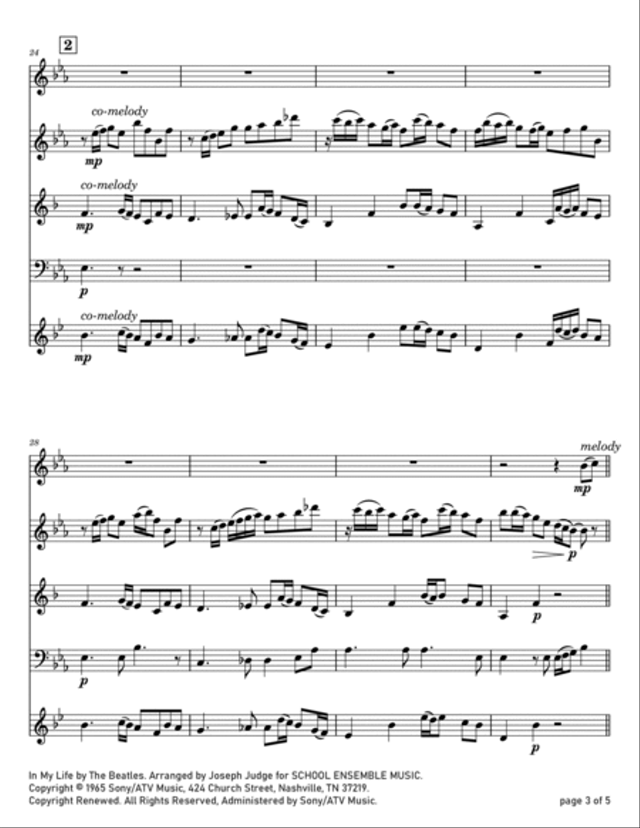 In My Life Woodwind Quartet scores gallery preview page 3