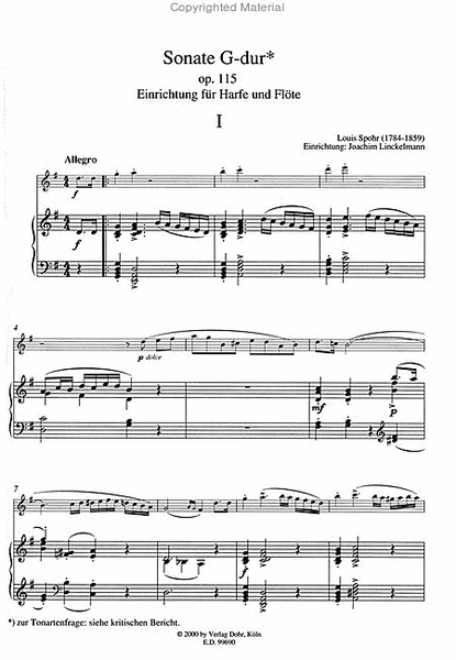 Sonate G-dur op. 115 (1809) -Einrichtung für Harfe und Flöte-
