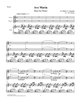 Ave Maria - Duet for Flutes （Piano Score）