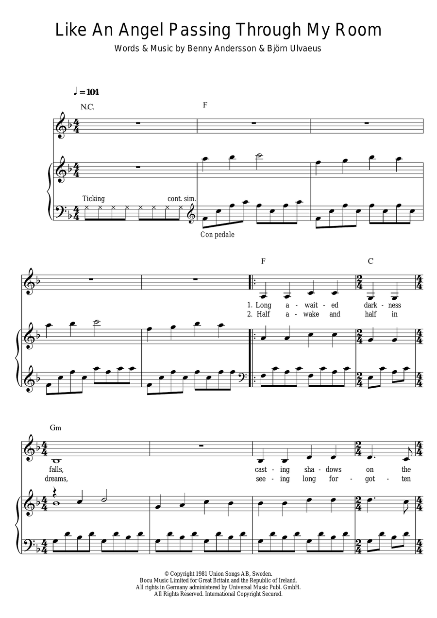 Like An Angel Passing Through My Room Piano, Vocal scores gallery preview page 1