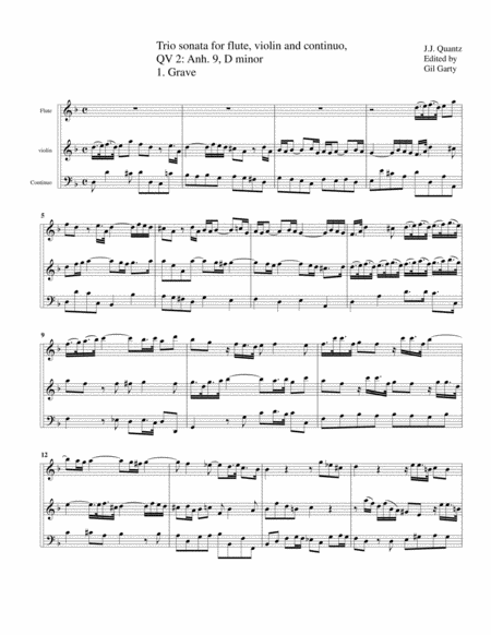 Trio sonata QV 2 Anh. 9 for flute, violin and continuo in D minor