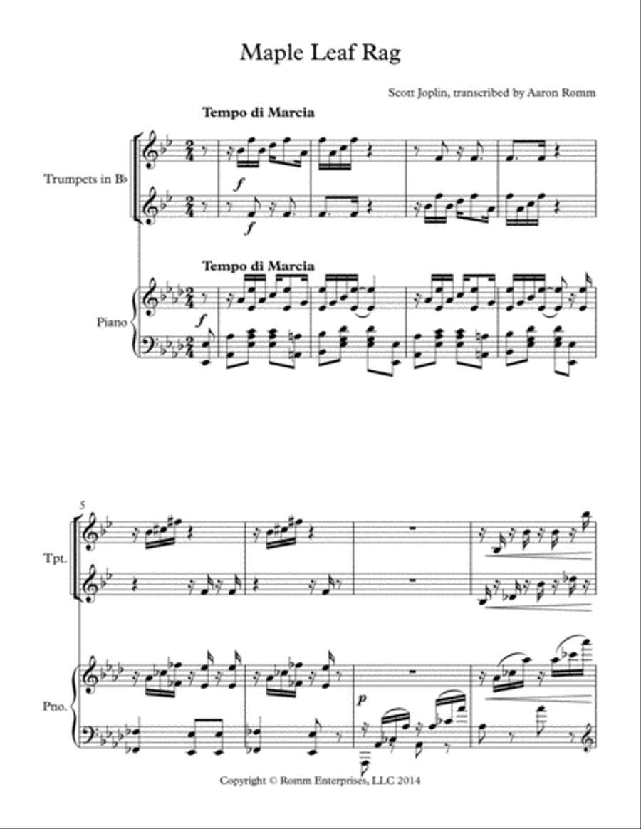 Maple Leaf Rag Trumpet Solo scores gallery preview page 1