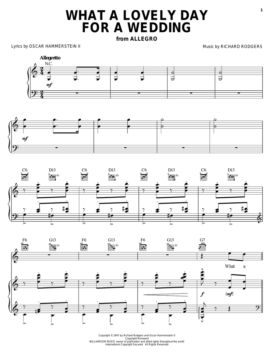 What A Lovely Day For A Wedding Piano, Vocal, Guitar scores gallery preview page 1