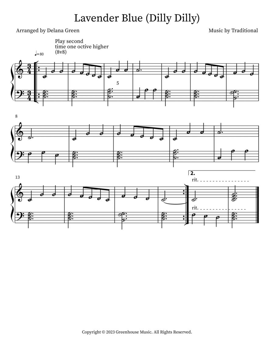 Lavender Blue (Dilly Dilly) Easy Piano scores gallery preview page 1