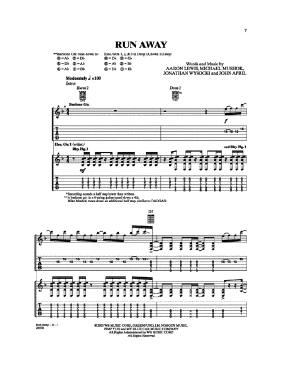 Run Away Electric Guitar scores gallery preview page 1