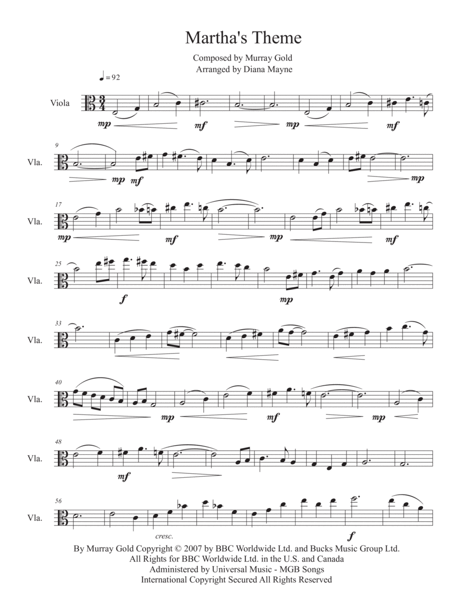 Martha's Theme Viola Solo scores gallery preview page 1