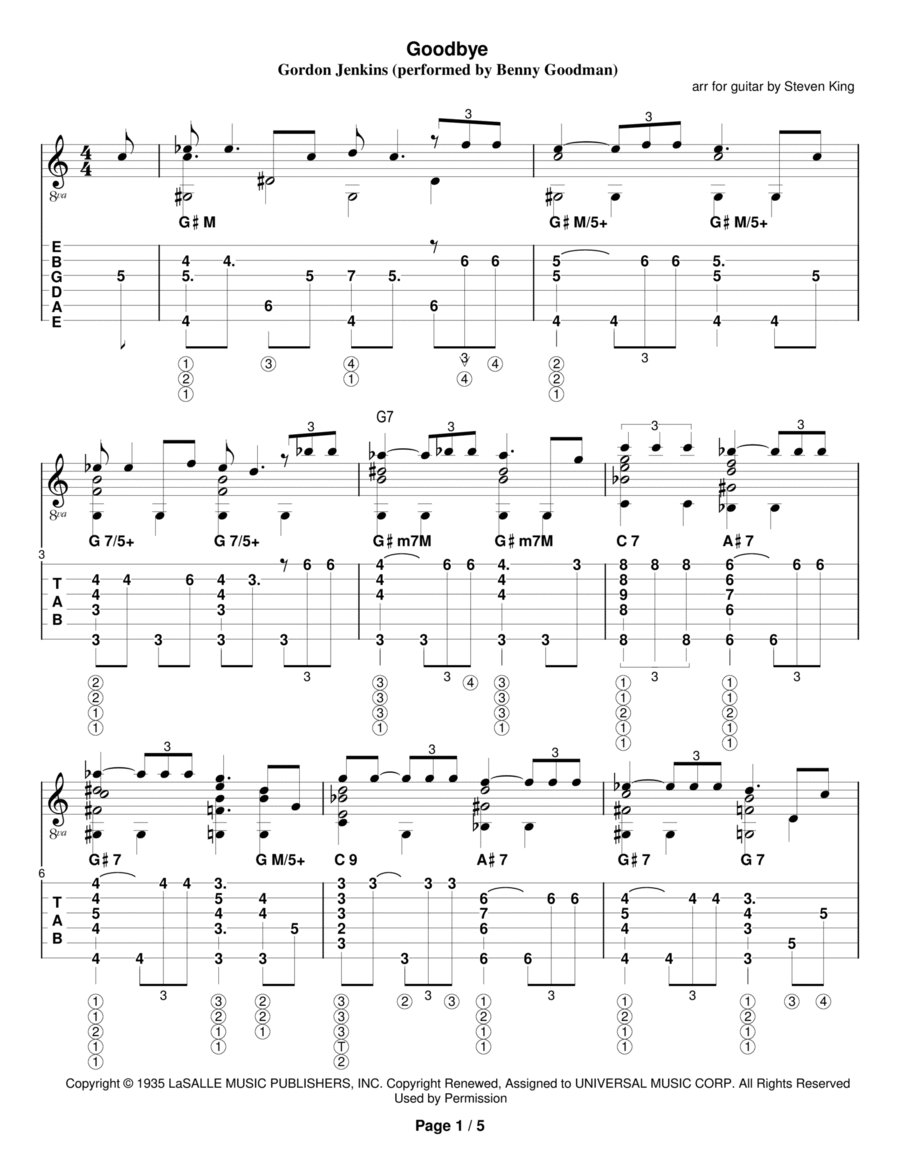 Goodbye Goodbye Electric Guitar scores gallery preview page 1