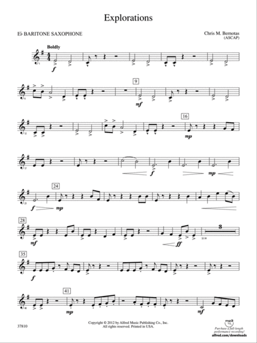 Explorations: E-flat Baritone Saxophone Concert Band scores gallery preview page 1