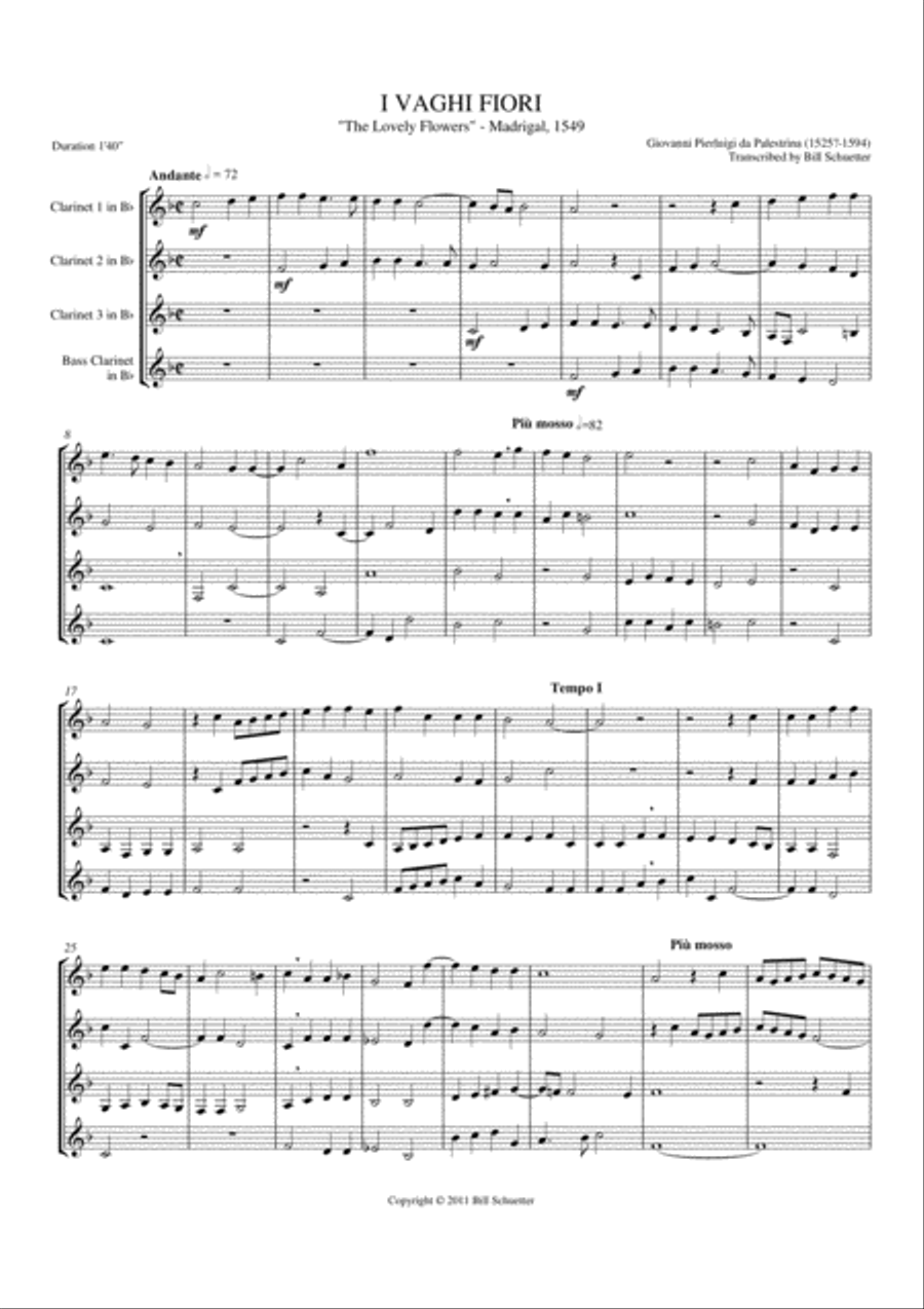 Vaghi Fiori Vaghi Fiori Clarinet Quartet scores gallery preview page 1