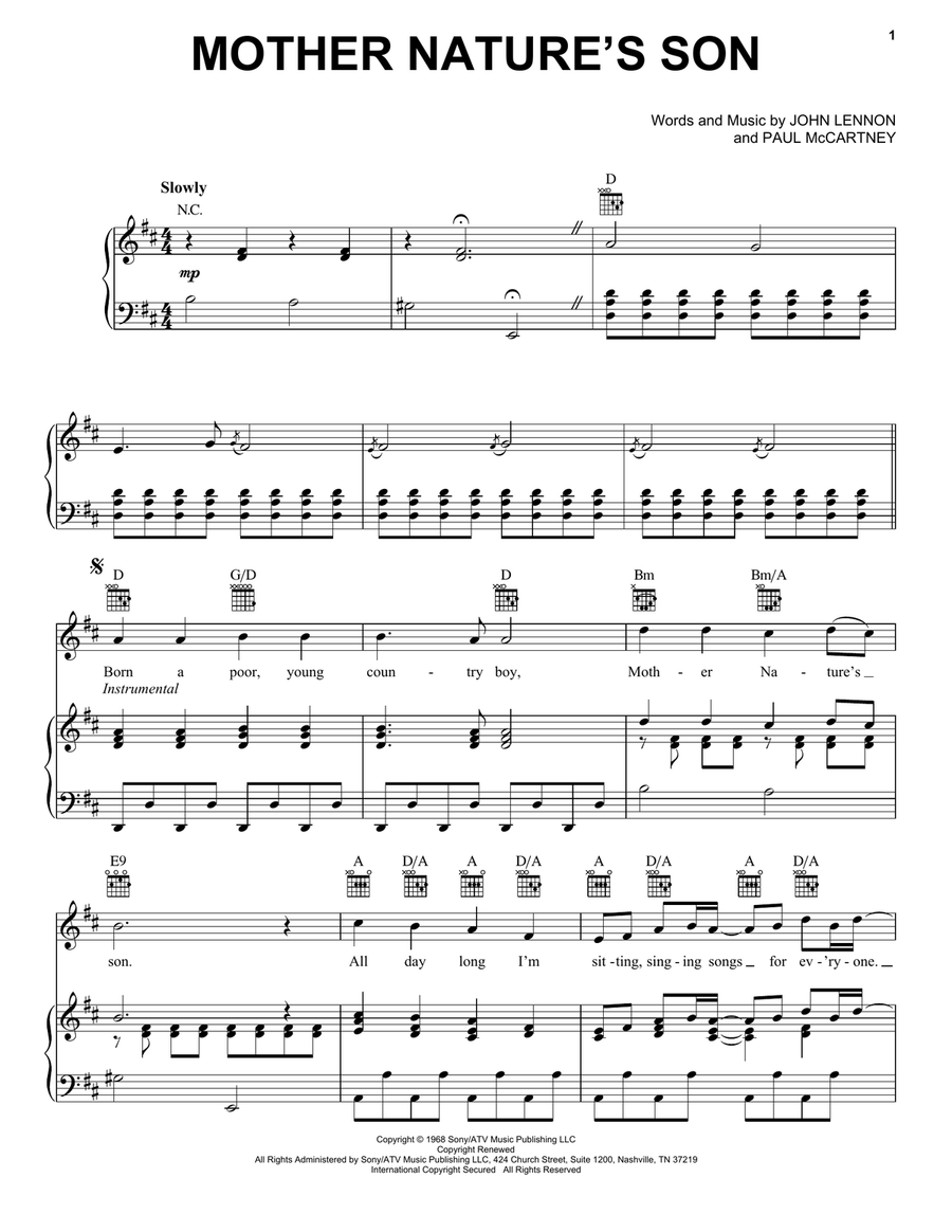 Mother Nature's Son Mother Nature's Son Piano, Vocal, Guitar scores gallery preview page 1