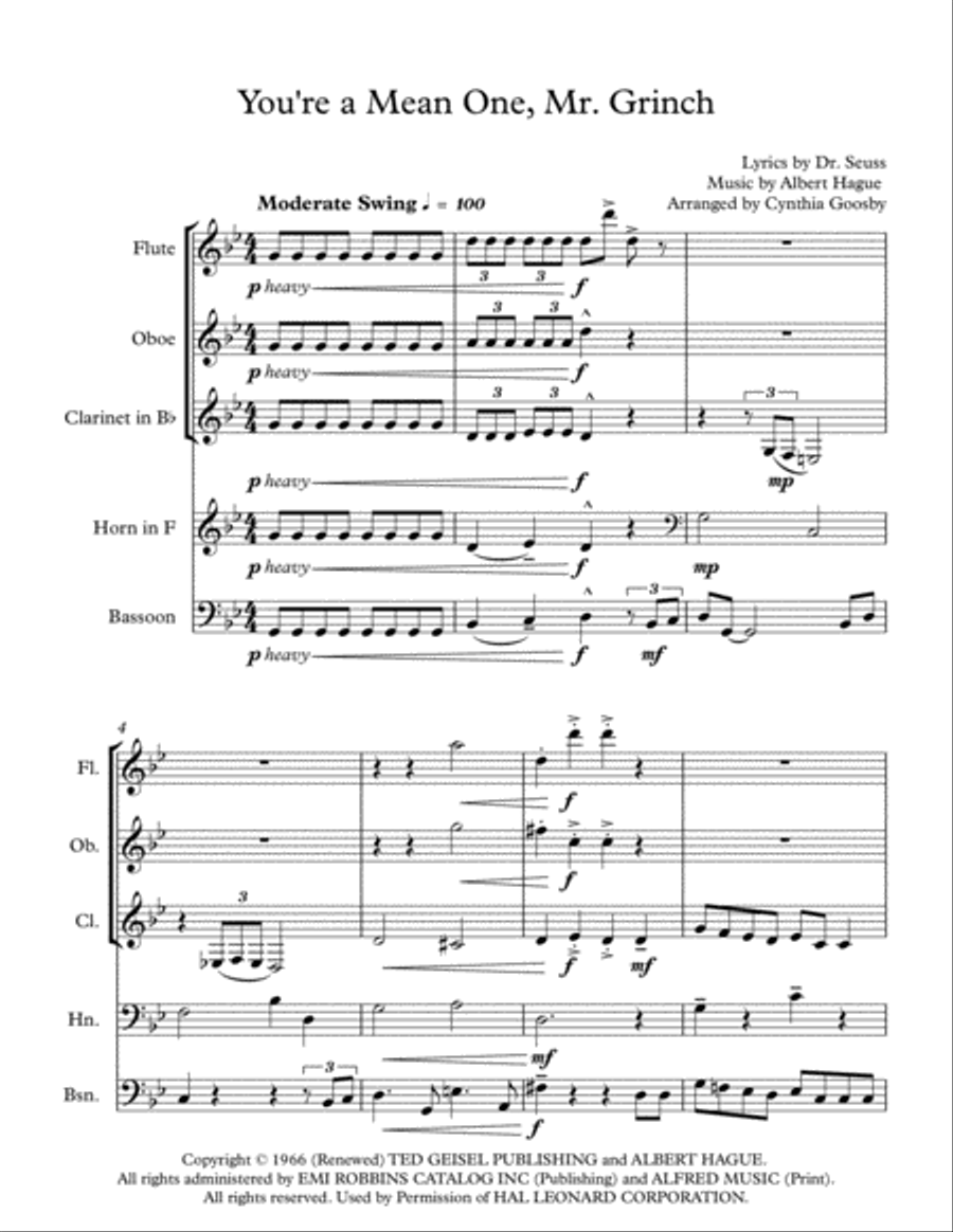 You're A Mean One, Mr. Grinch Woodwind Quintet scores gallery preview page 1