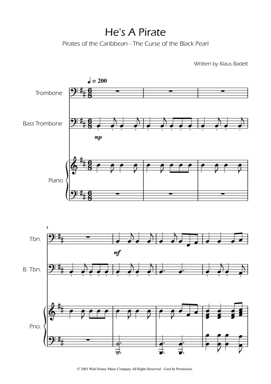 He's A Pirate Trombone Duet scores gallery preview page 1
