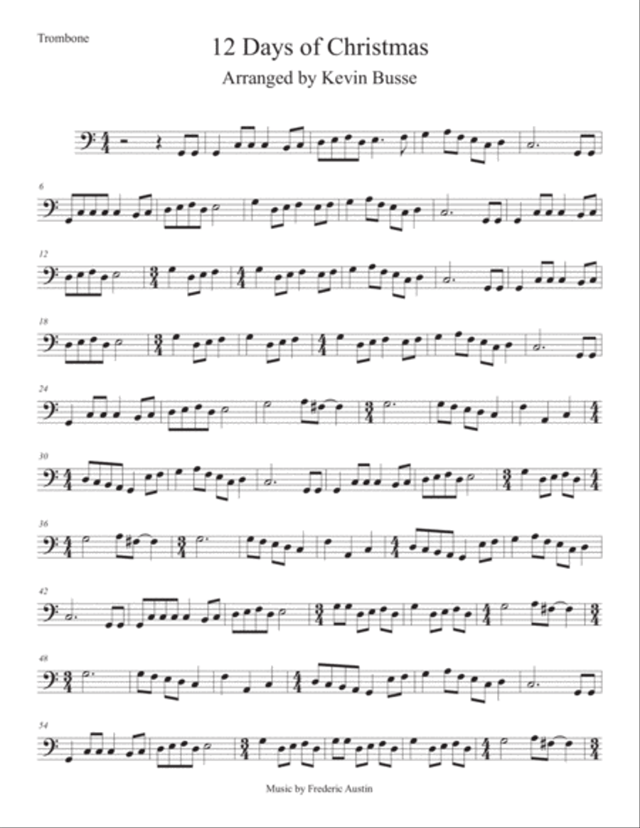 12 Days Of Christmas (Easy key of C) Trombone Trombone Solo scores gallery preview page 1