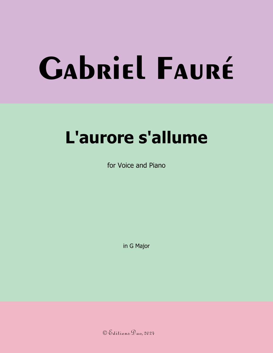 L'aurore s'allume, by Gabriel Fauré, in G Major Voice scores gallery preview page 1