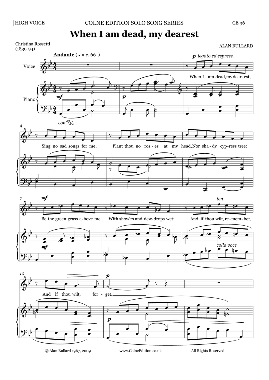 When I am dead, my dearest (high or low voice and piano) Piano, Vocal scores gallery preview page 2