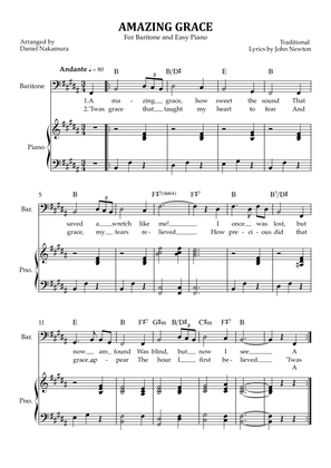 Amazing Grace (for baritone vocal with easy piano)