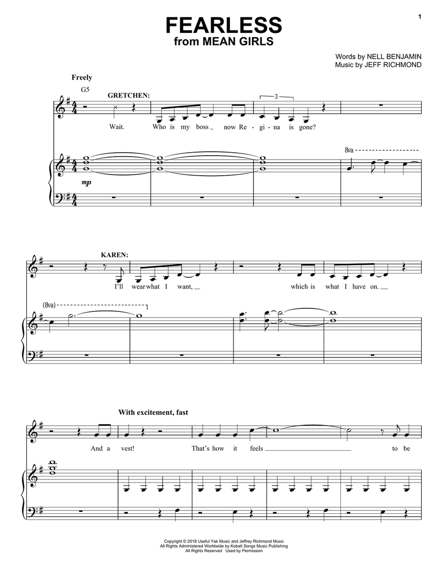 Fearless (from Mean Girls: The Broadway Musical) Voice scores gallery preview page 1