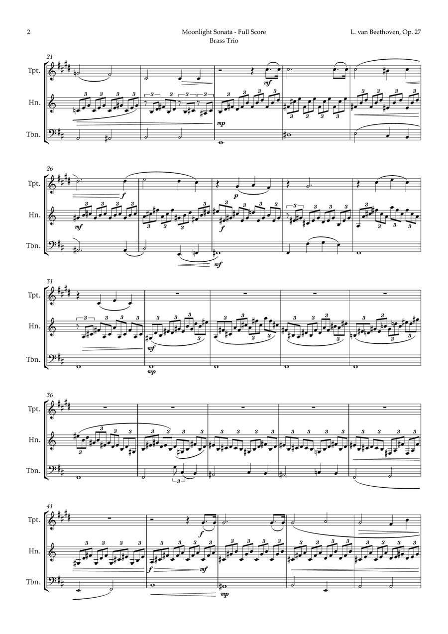 Moonlight Sonata by Beethoven for Brass Trio Brass Trio scores gallery preview page 2